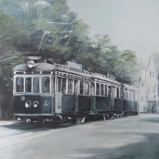 Painting of a tram by Oscar Spierenburg